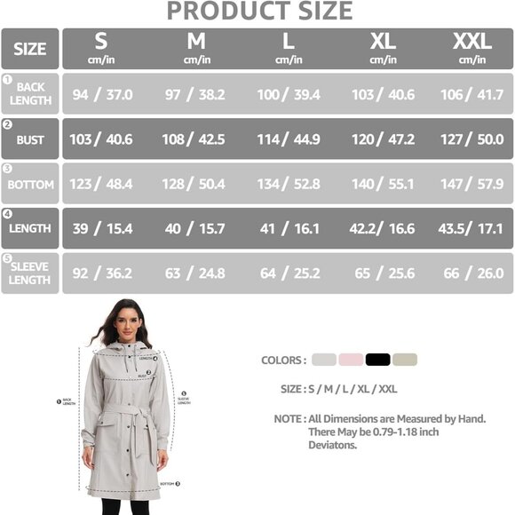 Women’s Tc-beige Waterproof Rain Jackets Hooded Long & Raincoat Windbreaker - Picture 7 of 9